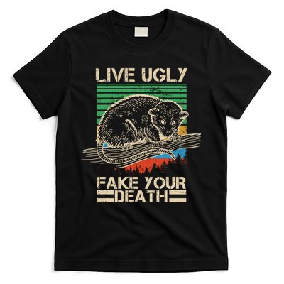 Live Ugly Fake Your Death Retro Vintage Opossum T-Shirt
