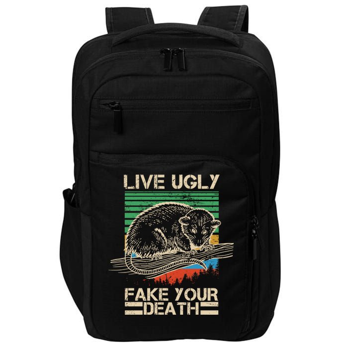 Live Ugly Fake Your Death Retro Vintage Opossum Impact Tech Backpack