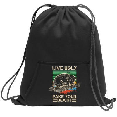 Live Ugly Fake Your Death Retro Vintage Opossum Sweatshirt Cinch Pack Bag