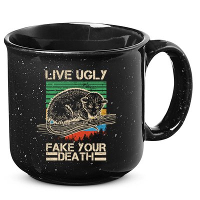 Live Ugly Fake Your Death Retro Vintage Opossum 15oz Campfire Ceramic Mug