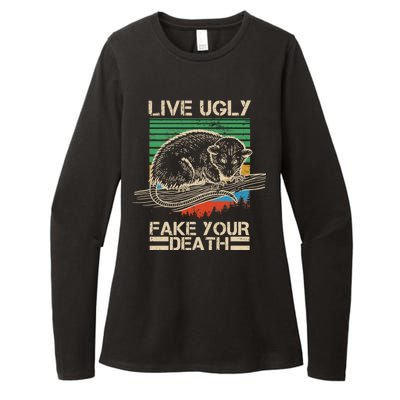 Live Ugly Fake Your Death Retro Vintage Opossum Womens CVC Long Sleeve Shirt