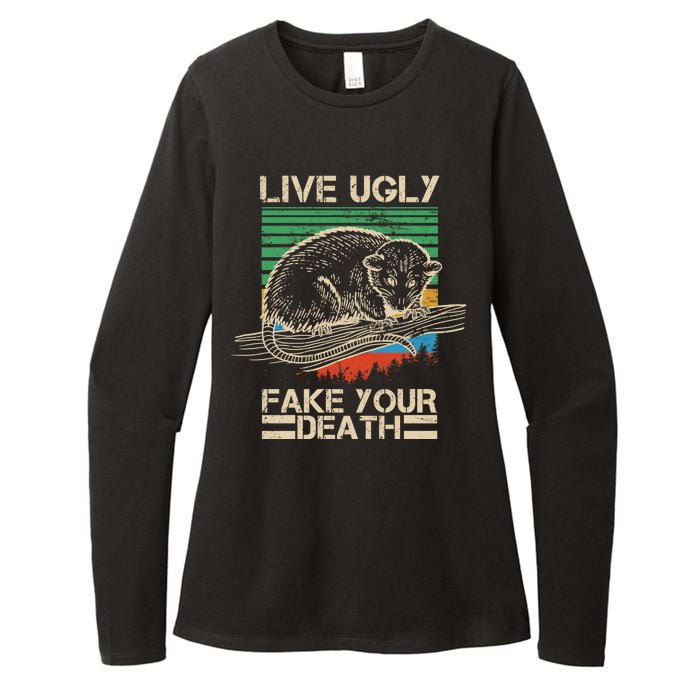 Live Ugly Fake Your Death Retro Vintage Opossum Womens CVC Long Sleeve Shirt