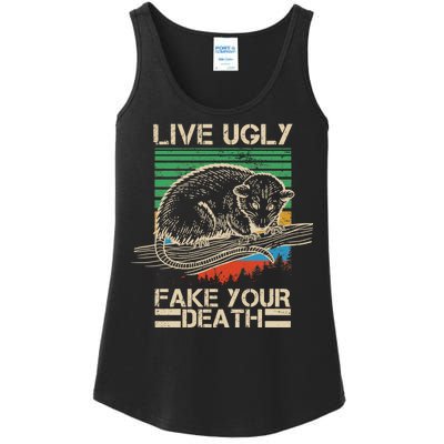 Live Ugly Fake Your Death Retro Vintage Opossum Ladies Essential Tank