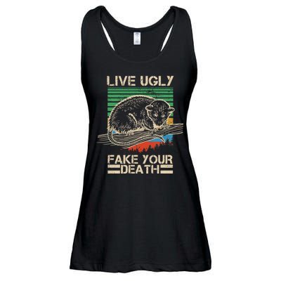 Live Ugly Fake Your Death Retro Vintage Opossum Ladies Essential Flowy Tank