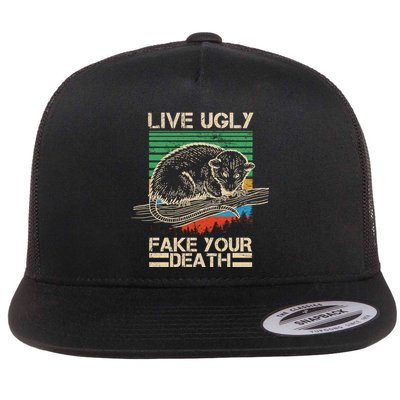 Live Ugly Fake Your Death Retro Vintage Opossum Flatbill Hat