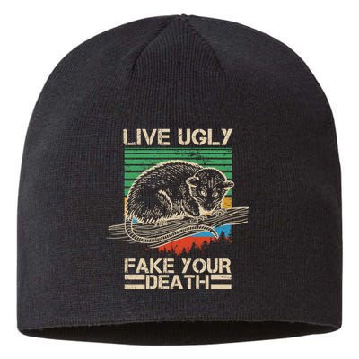 Live Ugly Fake Your Death Retro Vintage Opossum Sustainable Beanie