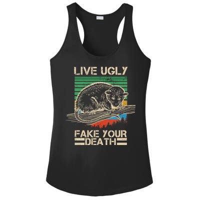 Live Ugly Fake Your Death Retro Vintage Opossum Ladies PosiCharge Competitor Racerback Tank