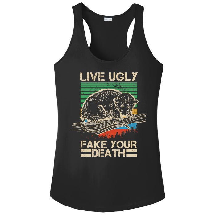 Live Ugly Fake Your Death Retro Vintage Opossum Ladies PosiCharge Competitor Racerback Tank