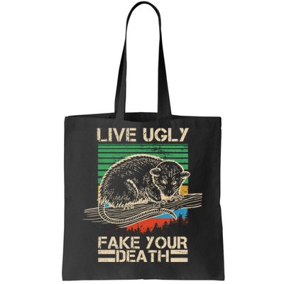 Live Ugly Fake Your Death Retro Vintage Opossum Tote Bag