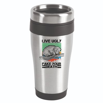 Live Ugly Fake Your Death Retro Vintage Opossum 16oz Travel Tumbler