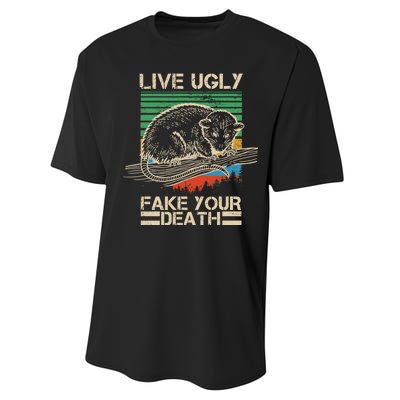 Live Ugly Fake Your Death Retro Vintage Opossum Performance Sprint T-Shirt