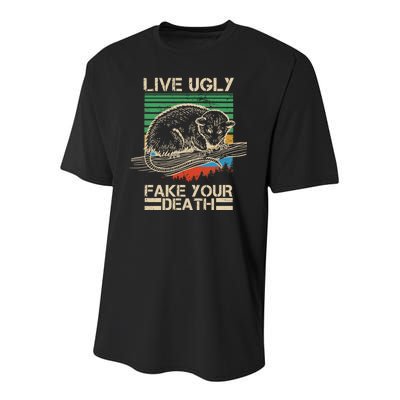 Live Ugly Fake Your Death Retro Vintage Opossum Youth Performance Sprint T-Shirt