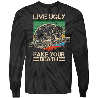 Live Ugly Fake Your Death Retro Vintage Opossum Tie-Dye Long Sleeve Shirt