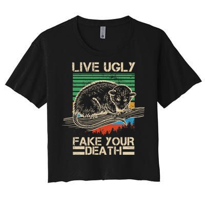 Live Ugly Fake Your Death Retro Vintage Opossum Women's Crop Top Tee