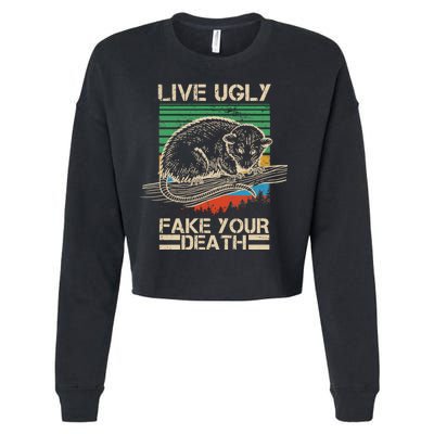 Live Ugly Fake Your Death Retro Vintage Opossum Cropped Pullover Crew