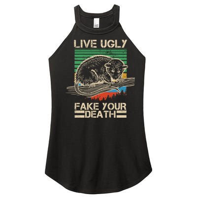 Live Ugly Fake Your Death Retro Vintage Opossum Women's Perfect Tri Rocker Tank