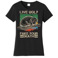 Live Ugly Fake Your Death Retro Vintage Opossum Women's T-Shirt