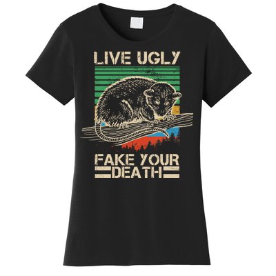 Live Ugly Fake Your Death Retro Vintage Opossum Women's T-Shirt