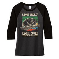 Live Ugly Fake Your Death Retro Vintage Opossum Women's Tri-Blend 3/4-Sleeve Raglan Shirt