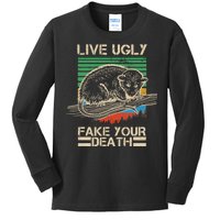 Live Ugly Fake Your Death Retro Vintage Opossum Kids Long Sleeve Shirt