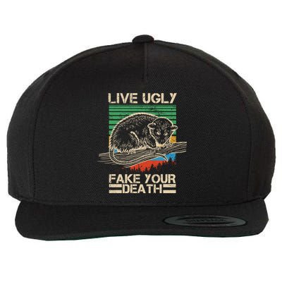 Live Ugly Fake Your Death Retro Vintage Opossum Wool Snapback Cap