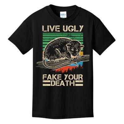 Live Ugly Fake Your Death Retro Vintage Opossum Kids T-Shirt