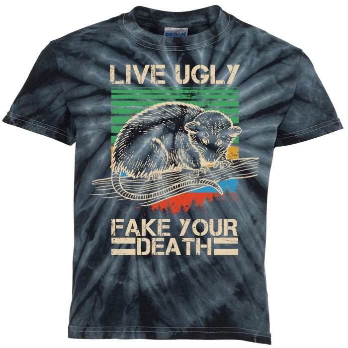 Live Ugly Fake Your Death Retro Vintage Opossum Kids Tie-Dye T-Shirt