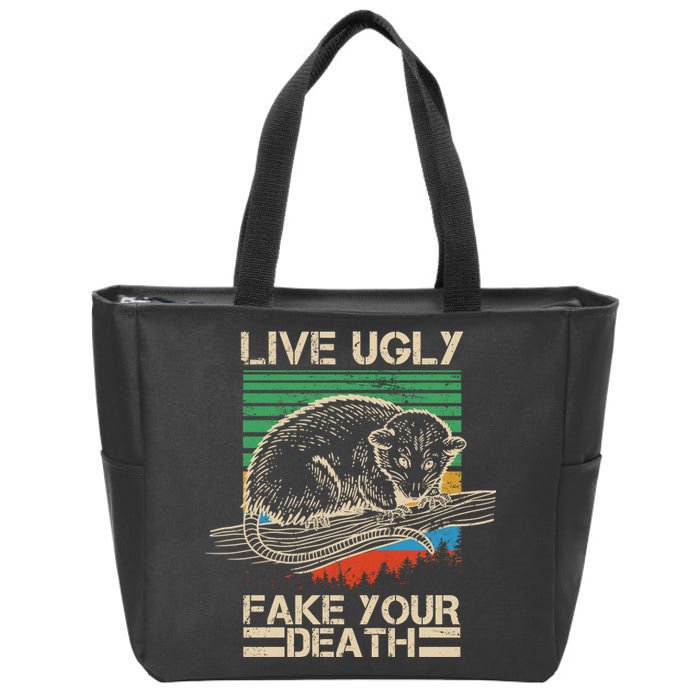 Live Ugly Fake Your Death Retro Vintage Opossum Zip Tote Bag