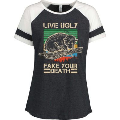 Live Ugly Fake Your Death Retro Vintage Opossum Enza Ladies Jersey Colorblock Tee