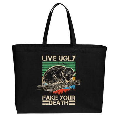 Live Ugly Fake Your Death Retro Vintage Opossum Cotton Canvas Jumbo Tote