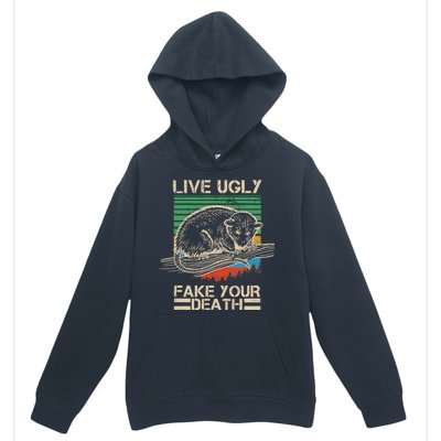 Live Ugly Fake Your Death Retro Vintage Opossum Urban Pullover Hoodie