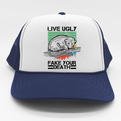 Live Ugly Fake Your Death Retro Vintage Opossum Trucker Hat