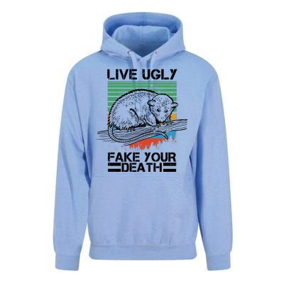 Live Ugly Fake Your Death Retro Vintage Opossum Unisex Surf Hoodie