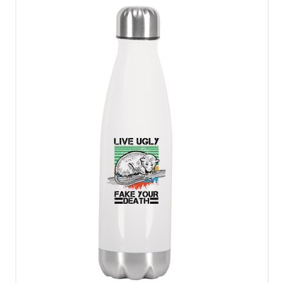 Live Ugly Fake Your Death Retro Vintage Opossum Stainless Steel Insulated Water Bottle