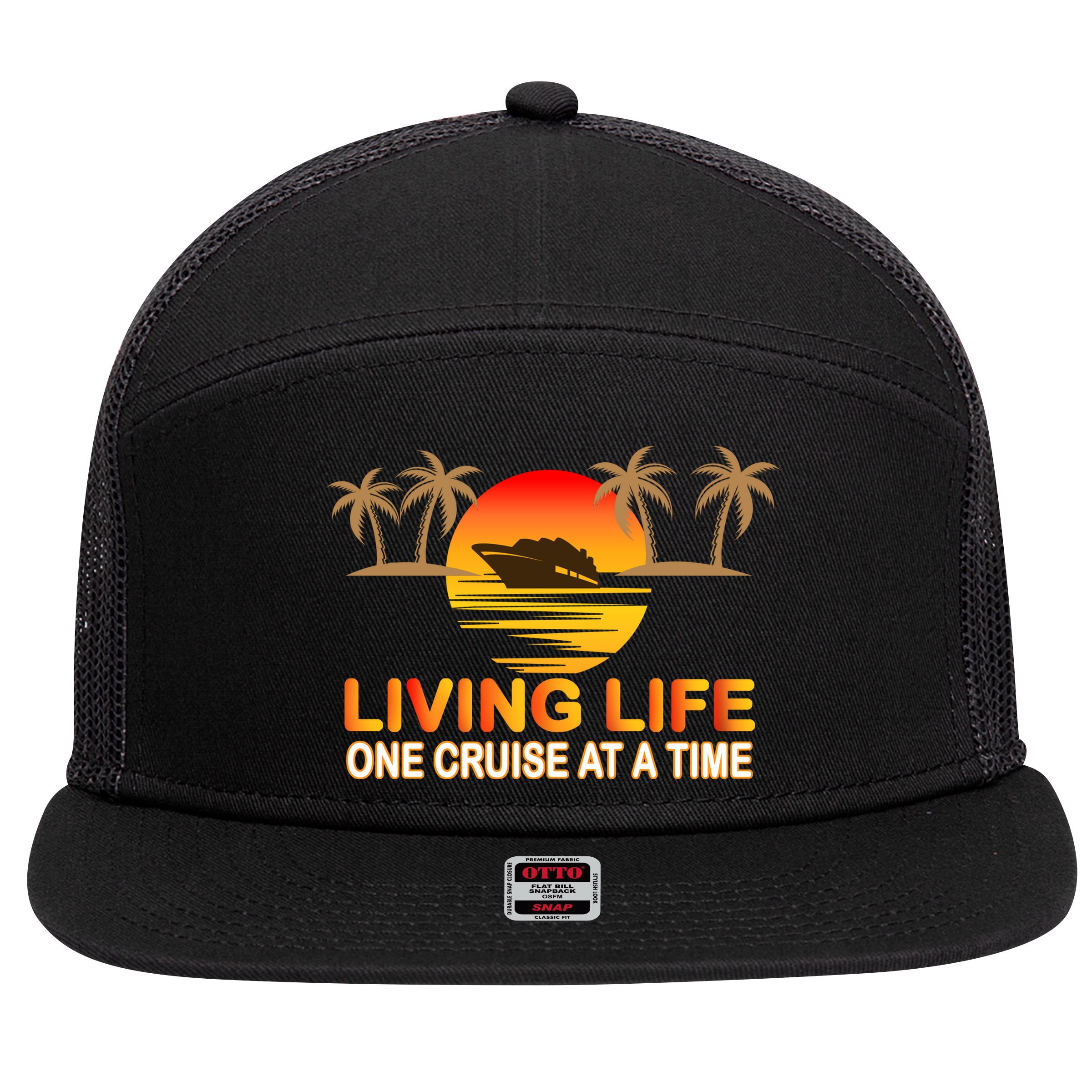 Living Life One Cruse At A Time 7 Panel Mesh Trucker Snapback Hat