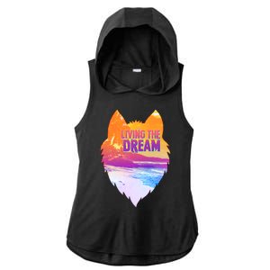 Living The Dream Californian Beach Wolf Head Ladies PosiCharge Tri-Blend Wicking Draft Hoodie Tank