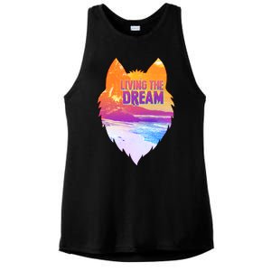 Living The Dream Californian Beach Wolf Head Ladies PosiCharge Tri-Blend Wicking Tank