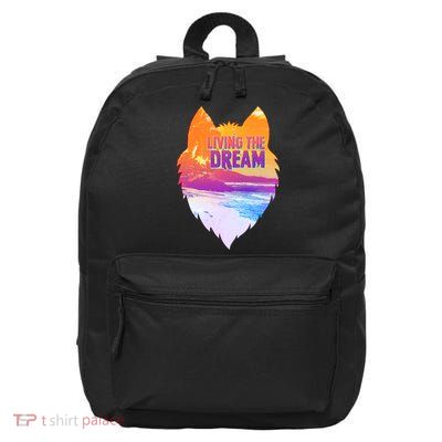 Living The Dream Californian Beach Wolf Head 16 in Basic Backpack