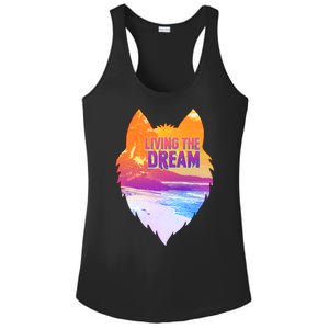 Living The Dream Californian Beach Wolf Head Ladies PosiCharge Competitor Racerback Tank