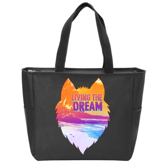 Living The Dream Californian Beach Wolf Head Zip Tote Bag