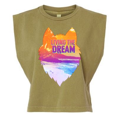 Living The Dream Californian Beach Wolf Head Garment-Dyed Women's Muscle Tee