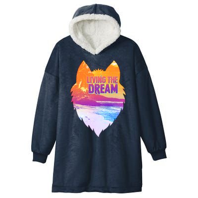 Living The Dream Californian Beach Wolf Head Hooded Wearable Blanket