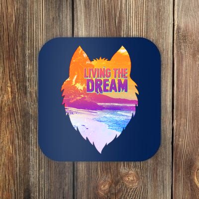 Living The Dream Californian Beach Wolf Head Coaster