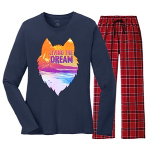 Living The Dream Californian Beach Wolf Head Women's Long Sleeve Flannel Pajama Set 