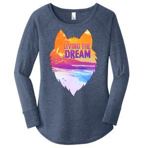 Living The Dream Californian Beach Wolf Head Women's Perfect Tri Tunic Long Sleeve Shirt