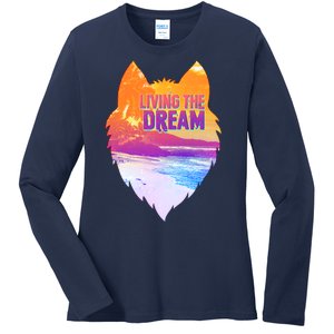 Living The Dream Californian Beach Wolf Head Ladies Long Sleeve Shirt