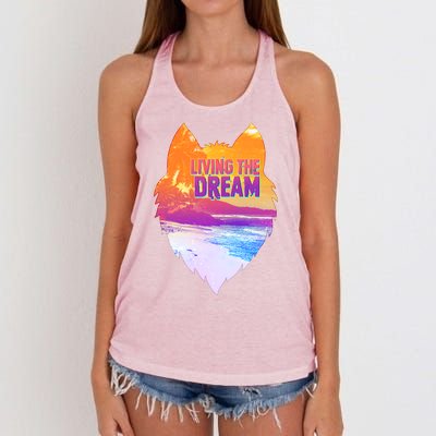 Living The Dream Californian Beach Wolf Head Women's Knotted Racerback Tank