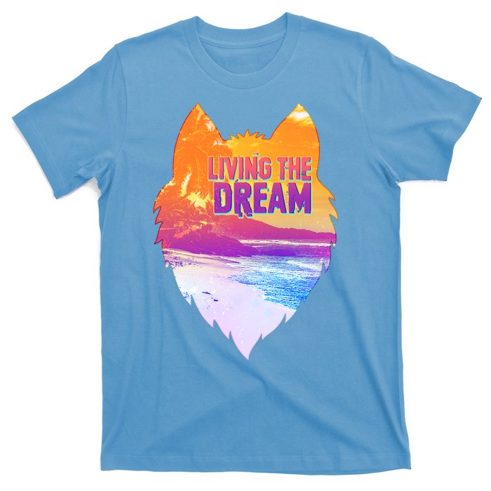 Living The Dream Californian Beach Wolf Head T-Shirt