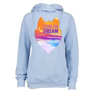 Living The Dream Californian Beach Wolf Head Womens Funnel Neck Pullover Hood