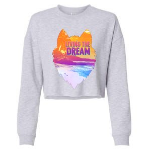 Living The Dream Californian Beach Wolf Head Cropped Pullover Crew